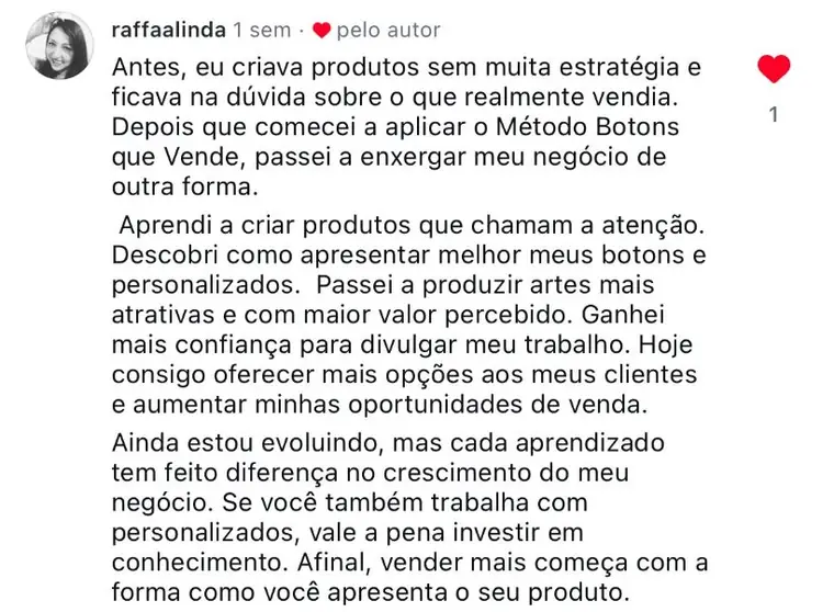 Depoimento de aluna do Método Botons que Vendem