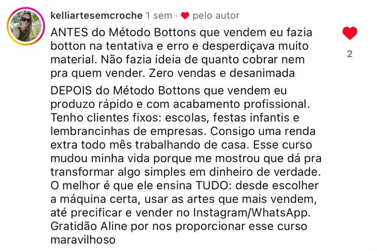 Depoimento de aluna do Método Botons que Vendem
