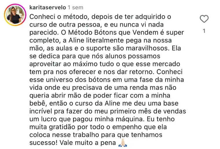 Depoimento de aluna do Método Botons que Vendem