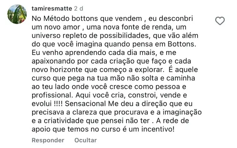 Depoimento de aluna do Método Botons que Vendem