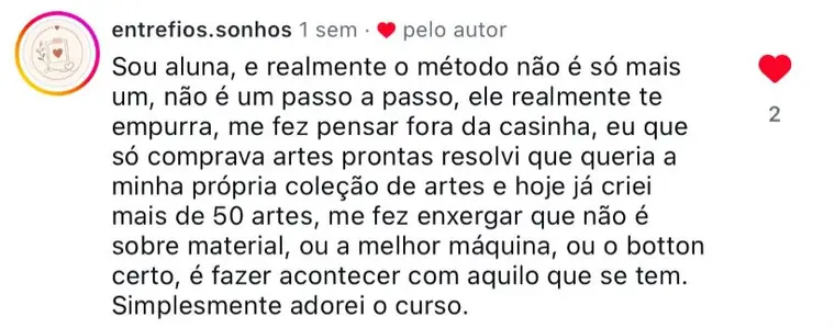 Depoimento de aluna do Método Botons que Vendem
