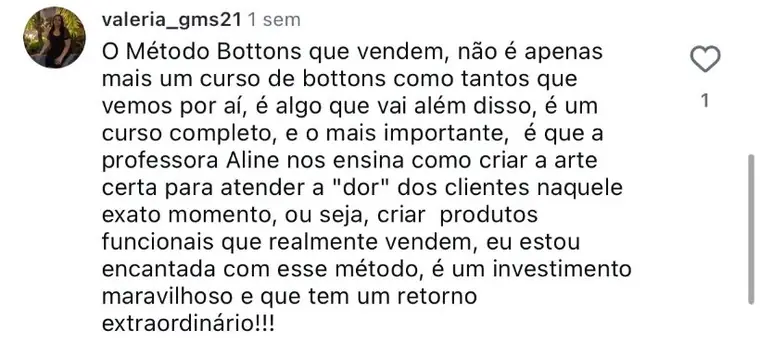 Depoimento de aluna do Método Botons que Vendem