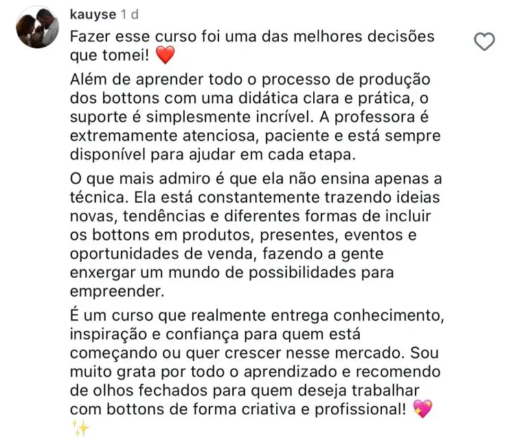 Depoimento de aluna do Método Botons que Vendem