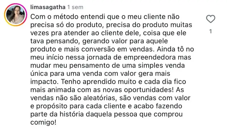 Depoimento de aluna do Método Botons que Vendem