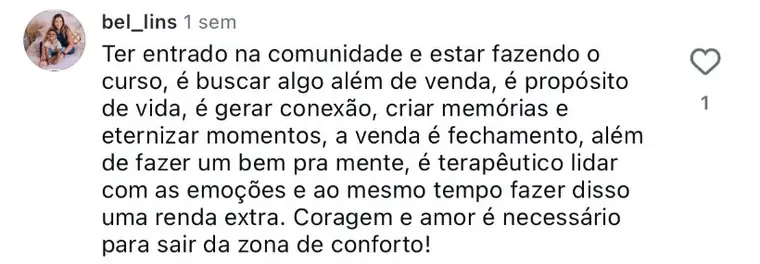 Depoimento de aluna do Método Botons que Vendem