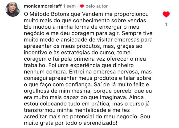 Depoimento de aluna do Método Botons que Vendem